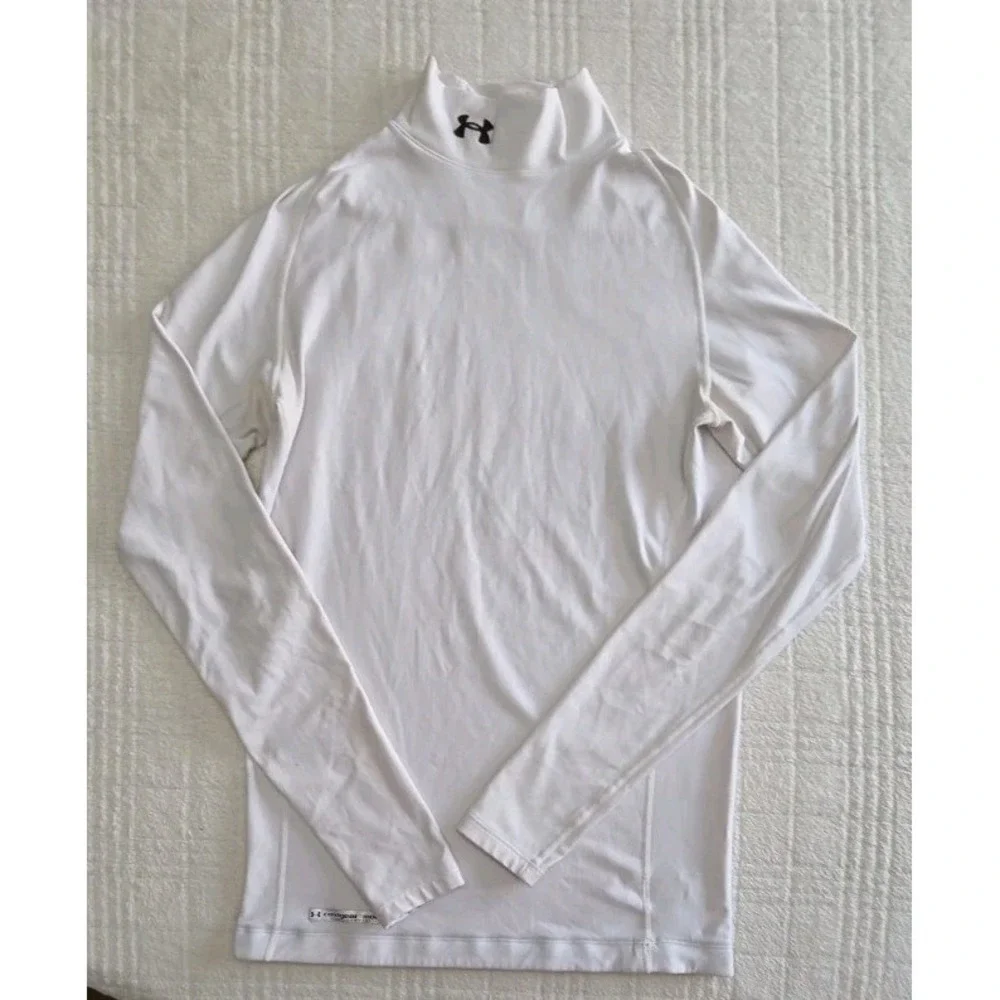 Under Armour Compression Mock Neck Shirt Mens Large White ColdGear Long Sleeve